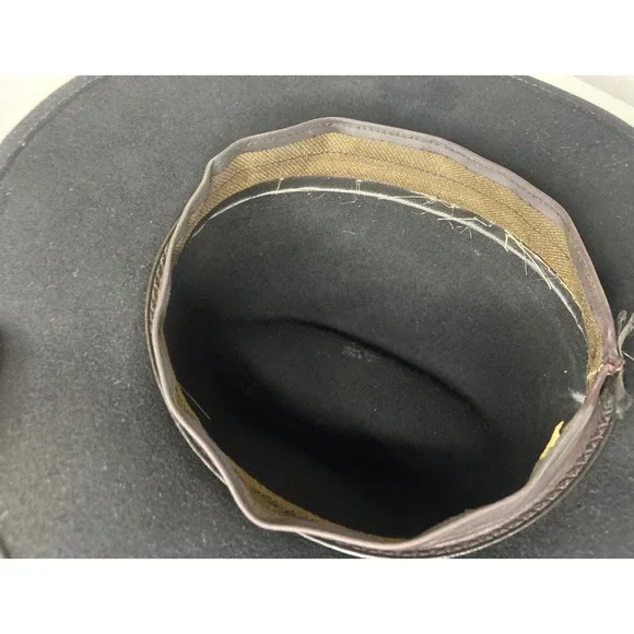 Black Felt Fedora Hat With Brown Band 100 Percent Wool - Picture 13 of 16